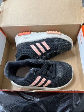 adidas Kids Black Sneakers with Pink Stripes girls